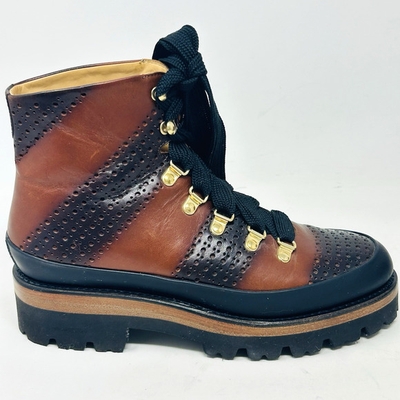 The Office of Angela Scott Ankle Boots 38 8 Brown Combat Mrs. Angela Boot - Picture 1 of 11